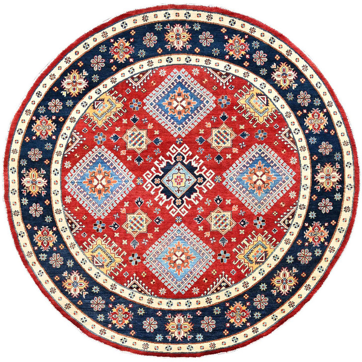 Kazak Wool Hand Knotted Rug Red Blue 7.10X7.9 -O085417