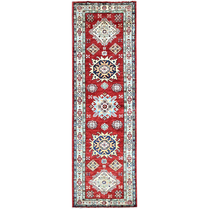 Kazak Wool Hand Knotted Rug Red Ivory 1.11X6.1 -O0191