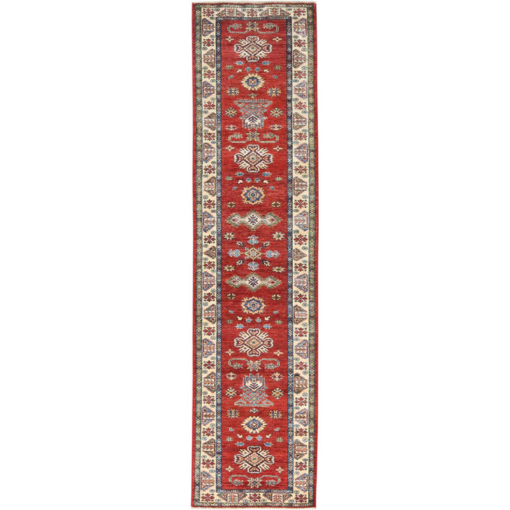 Kazak Wool Hand Knotted Rug Red Ivory 2.10X11.7 -O082905