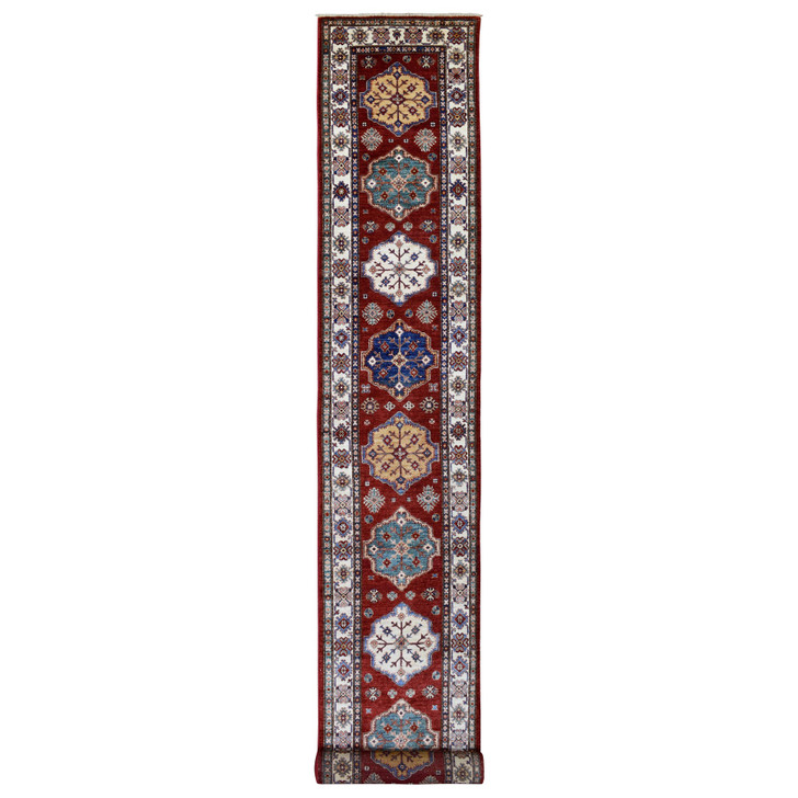 Kazak Wool Hand Knotted Rug Red Ivory 2.10X23.0 -O068644