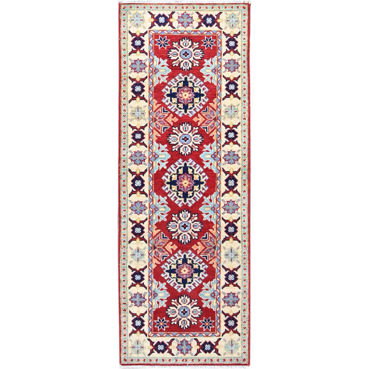 Kazak Wool Hand Knotted Rug Red Ivory 2.1X6.0 -O086830