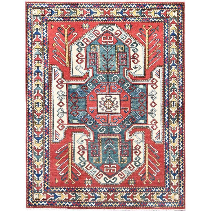 Kazak Wool Hand Knotted Rug Red Red 5.0X6.6 -O086809