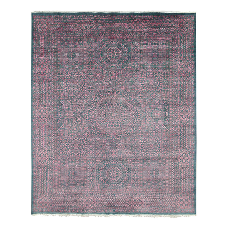 Mamluk Wool & Silk Hand Knotted Rug Green Dark Green 8.0X9.9 -O079273