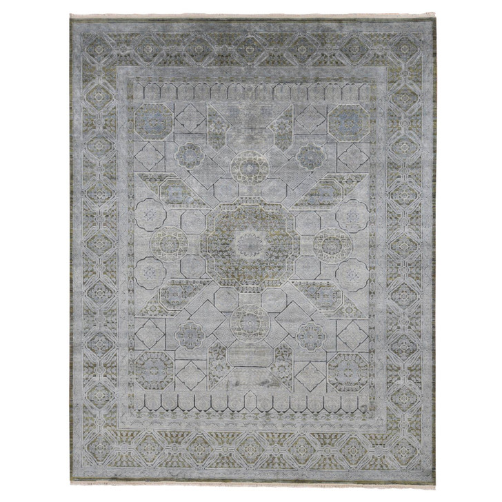 Mamluk Wool & Silk Hand Knotted Rug Grey Gray 9.0X11.7 -O087075