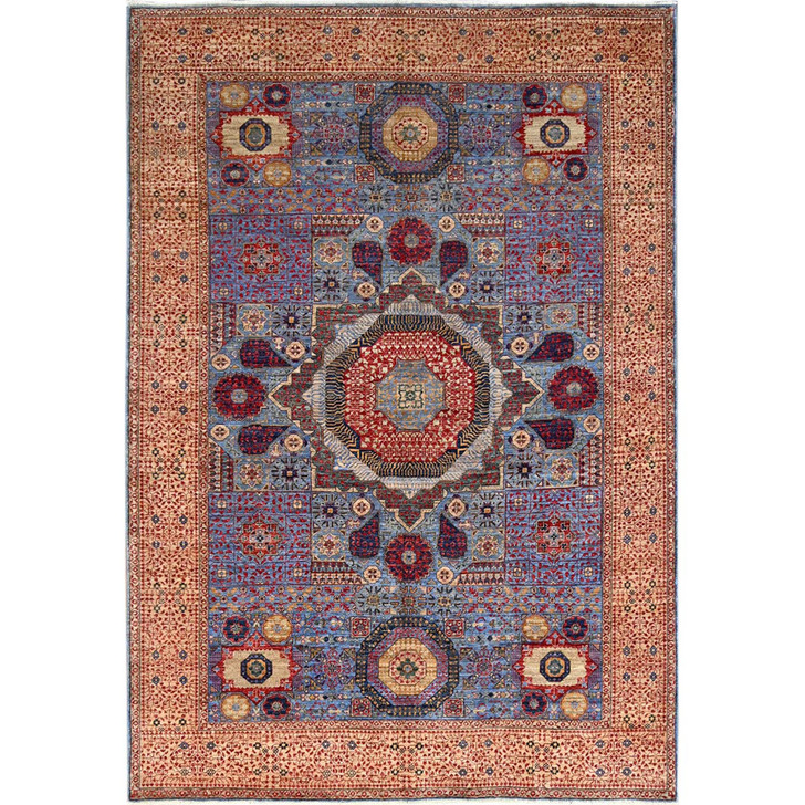 Mamluk Wool Hand Knotted Rug Blue Beige 6.1X9.0 -O086743