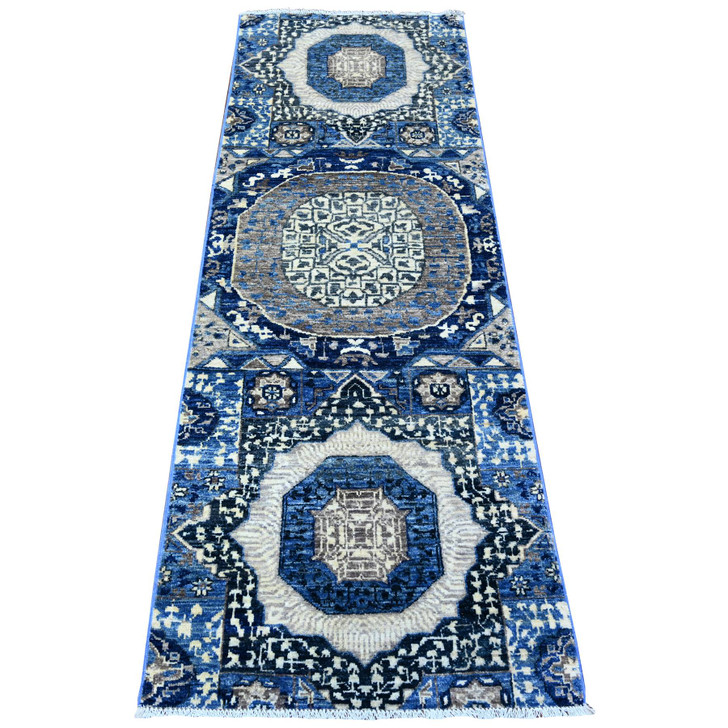 Mamluk Wool Hand Knotted Rug Blue No Border 2.4X6.8 -O088345