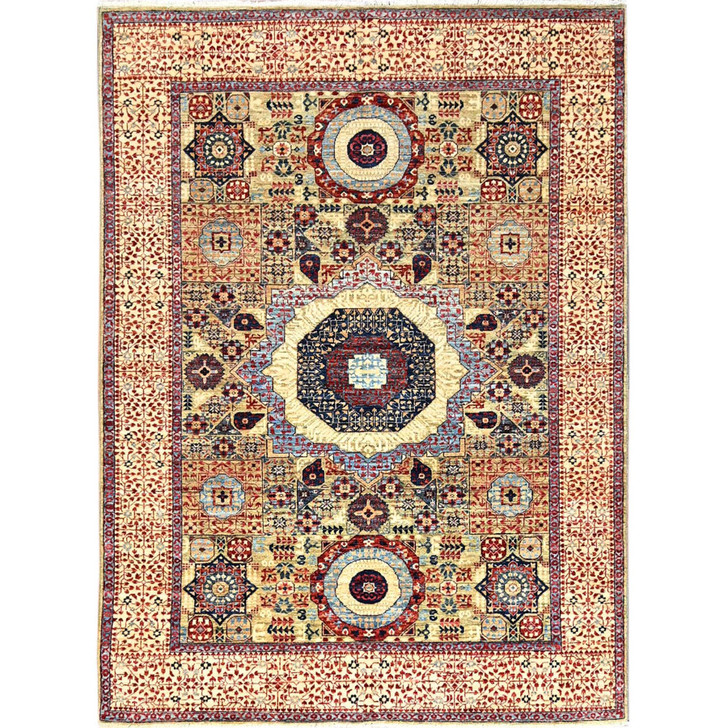 Mamluk Wool Hand Knotted Rug Green Ivory 5.0X6.8 -O085864