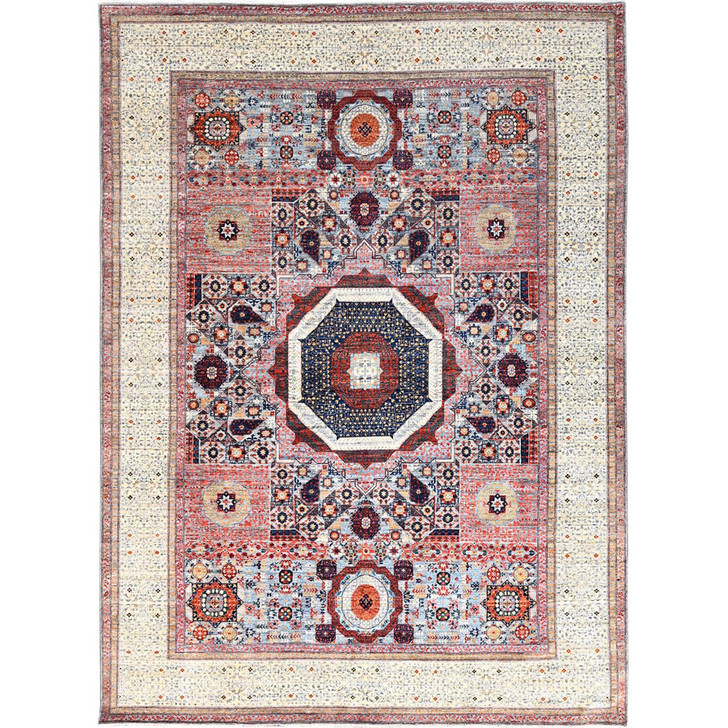Mamluk Wool Hand Knotted Rug Red Ivory 8.10X12.0 -O085871
