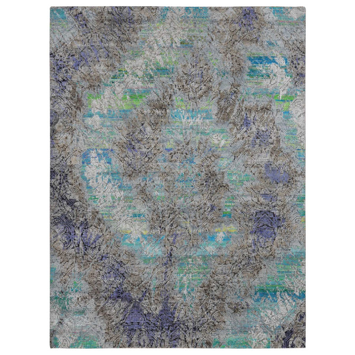 Modern and Contemporary Sari Silk Hand Knotted Rug Grey No Border 8.9X11.10 -O087097