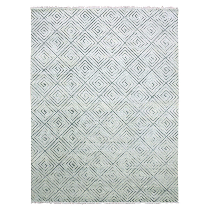 Modern and Contemporary Silk Hand Knotted Rug Ivory No Border 9.0X12.1 -O075200