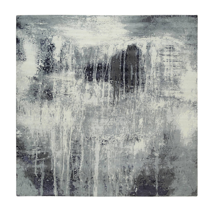 Modern and Contemporary Wool & Silk Hand Knotted Rug Black No Border 10.0X10.0 -O063808