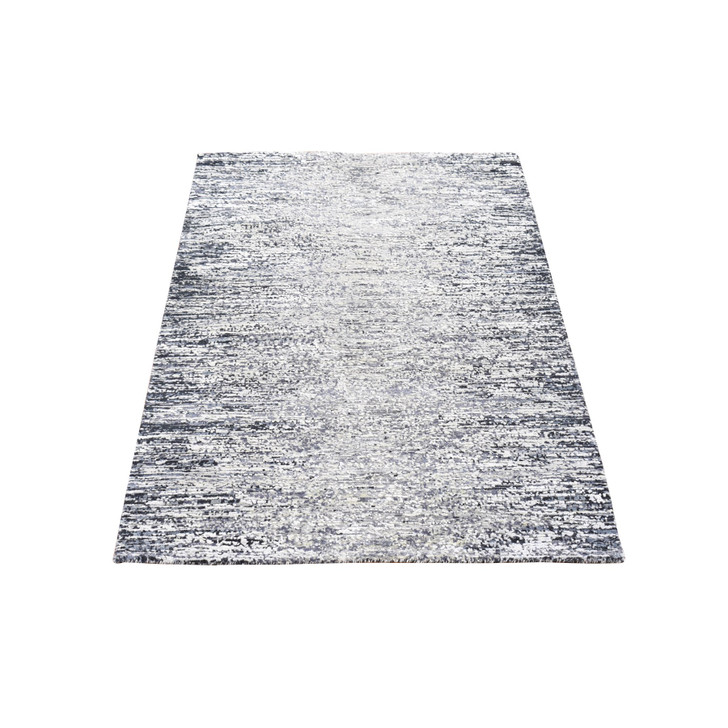 Modern and Contemporary Wool & Silk Hand Knotted Rug Black No Border 3.0X5.0 -O066967