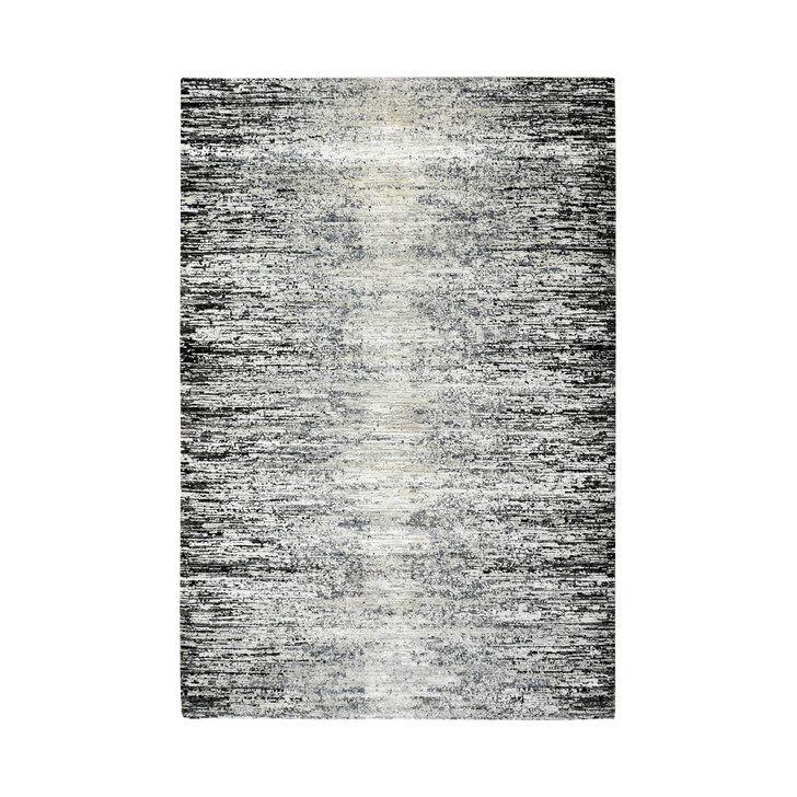 Modern and Contemporary Wool & Silk Hand Knotted Rug Black No Border 6.0X9.0 -O075285