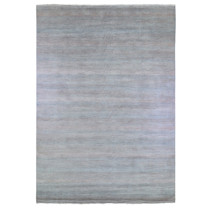Modern and Contemporary Wool & Silk Hand Knotted Rug Blue No Border 10.0X14.2 -O066744