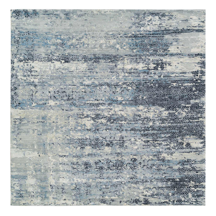 Modern and Contemporary Wool & Silk Hand Knotted Rug Blue No Border 10.1X10.1 -O065632