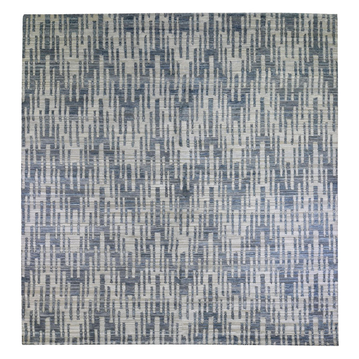 Modern and Contemporary Wool & Silk Hand Knotted Rug Blue No Border 12.0X12.0 -O066386