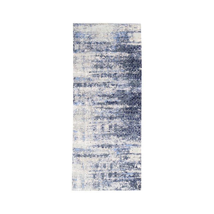Modern and Contemporary Wool & Silk Hand Knotted Rug Blue No Border 2.5X6.1 -O062263