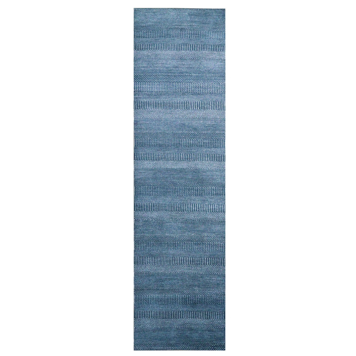 Modern and Contemporary Wool & Silk Hand Knotted Rug Blue No Border 2.9X11.4 -O079154