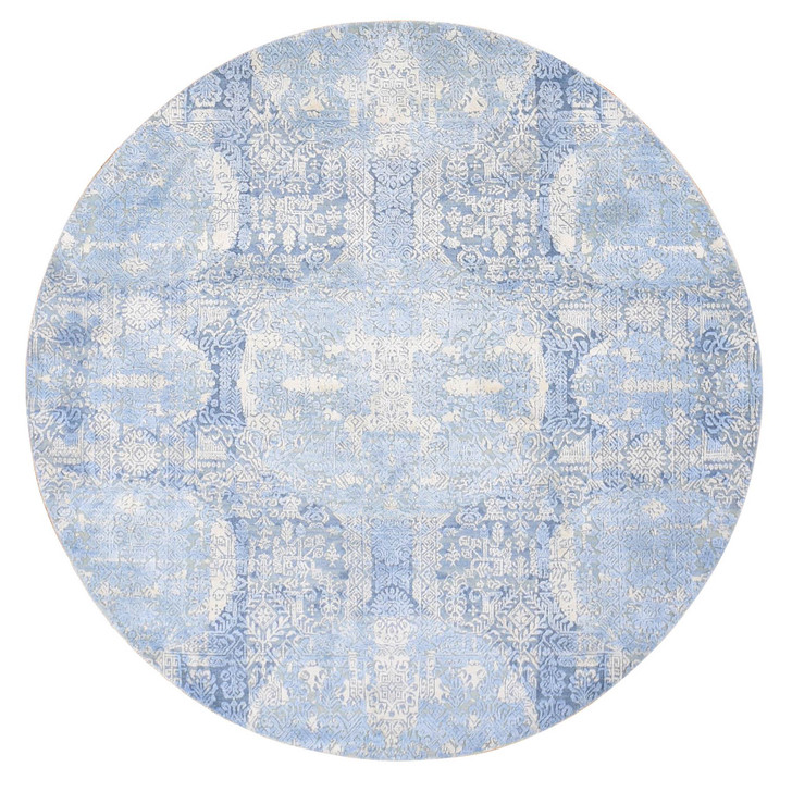Modern and Contemporary Wool & Silk Hand Knotted Rug Blue No Border 6.0X6.0 -O080143