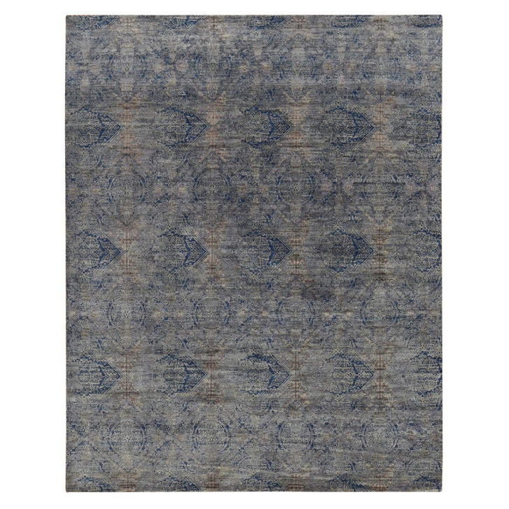 Modern and Contemporary Wool & Silk Hand Knotted Rug Blue No Border 8.9X12.0 -O087123