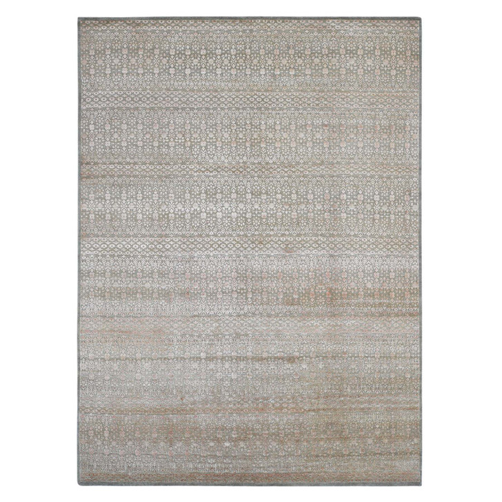 Modern and Contemporary Wool & Silk Hand Knotted Rug Brown No Border 9.0X12.2 -O080449