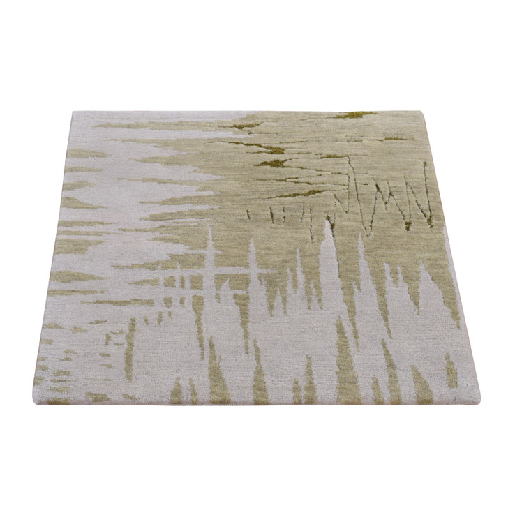 Modern and Contemporary Wool & Silk Hand Knotted Rug Green No Border 2.0X2.0 -O078028