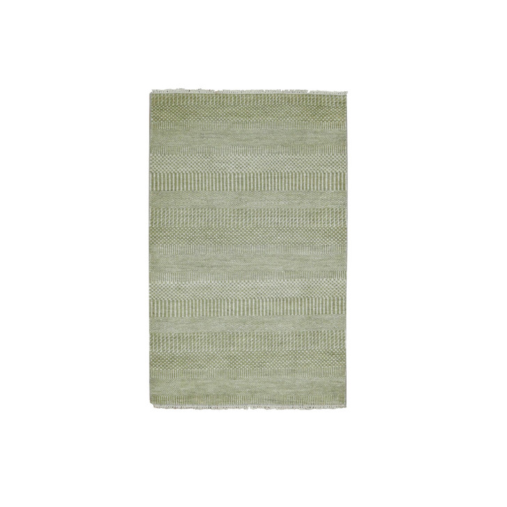 Modern and Contemporary Wool & Silk Hand Knotted Rug Green No Border 3.0X5.3 -O079354