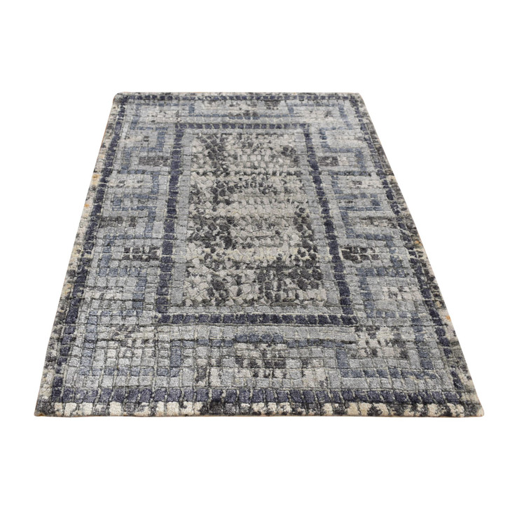 Modern and Contemporary Wool & Silk Hand Knotted Rug Grey Gray 2.3X3.2 -O087805