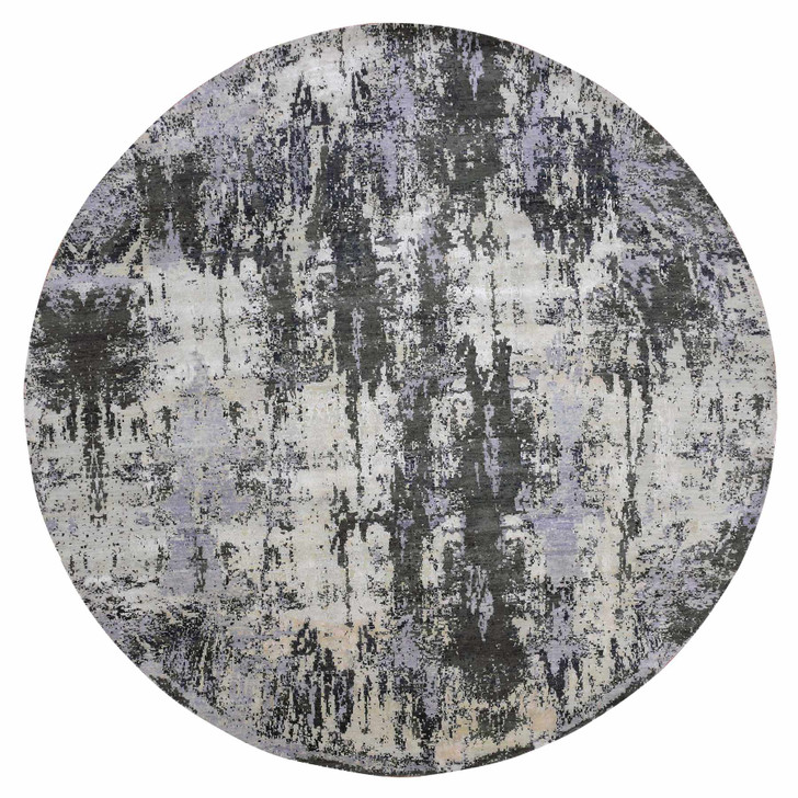 Modern and Contemporary Wool & Silk Hand Knotted Rug Grey No Border 10.0X10.0 -O075088
