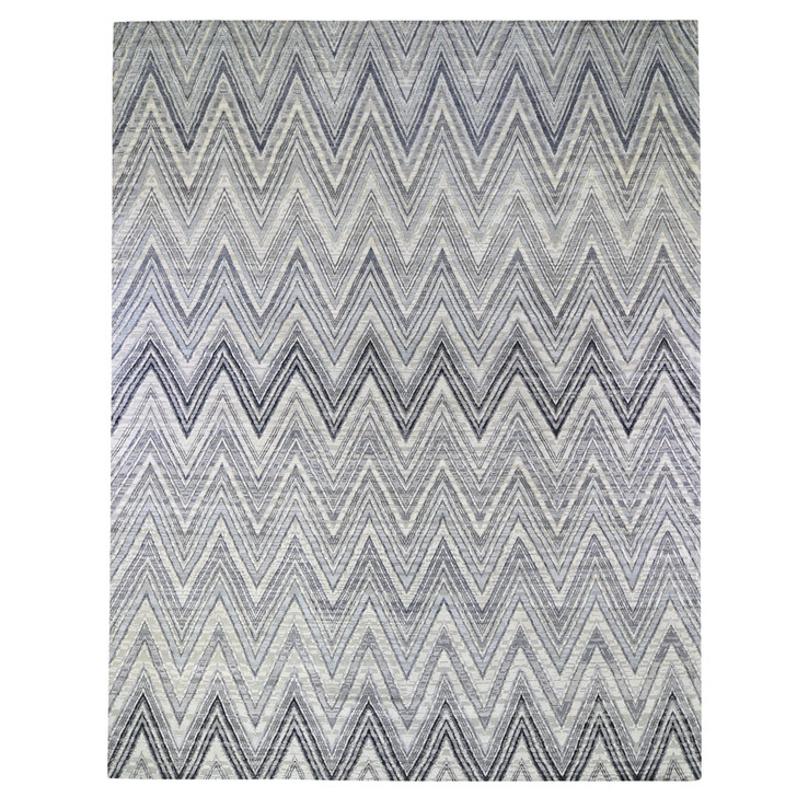 Modern and Contemporary Wool & Silk Hand Knotted Rug Grey No Border 11.10X15.0 -O066387