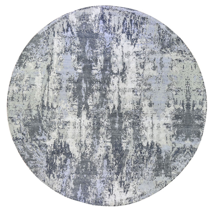 Modern and Contemporary Wool & Silk Hand Knotted Rug Grey No Border 12.1X12.1 -O066733