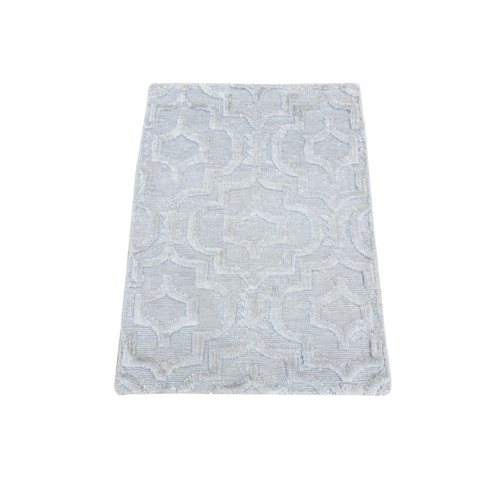 Modern and Contemporary Wool & Silk Hand Knotted Rug Grey No Border 2.0X2.10 -O080423