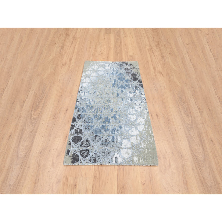 Modern and Contemporary Wool & Silk Hand Knotted Rug Grey No Border 2.8X5.10 -O064562