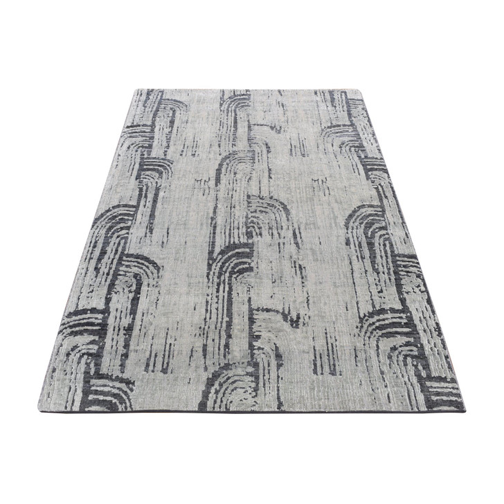 Modern and Contemporary Wool & Silk Hand Knotted Rug Grey No Border 4.0X6.3 -O087218