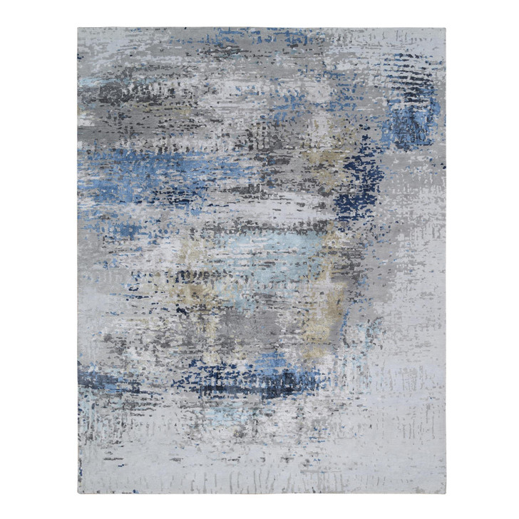 Modern and Contemporary Wool & Silk Hand Knotted Rug Grey No Border 7.10X10.0 -O064184