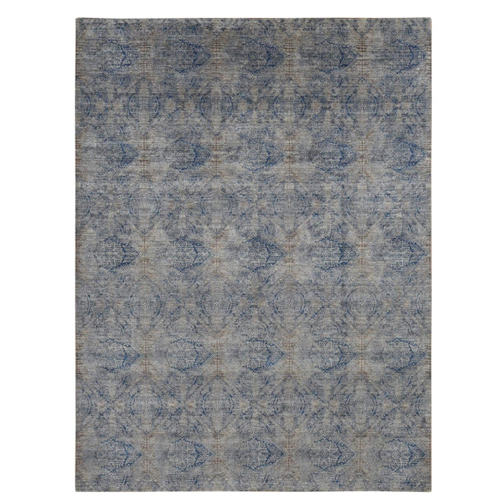 Modern and Contemporary Wool & Silk Hand Knotted Rug Grey No Border 9.0X12.0 -O087095