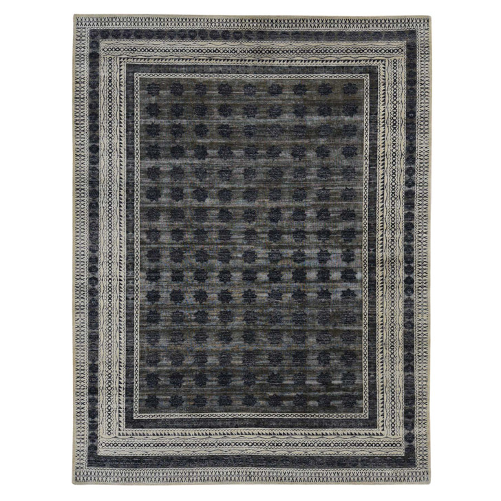 Modern and Contemporary Wool & Silk Hand Knotted Rug Grey Owl Gray 9.0X12.0 -O087121