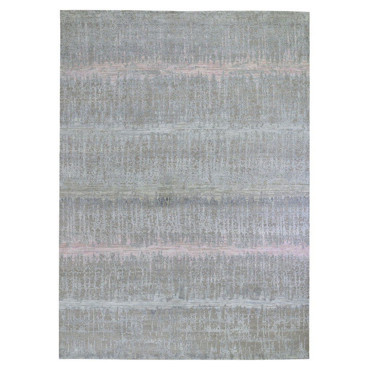 Modern and Contemporary Wool & Silk Hand Knotted Rug Pink No Border 9.0X12.5 -O059948