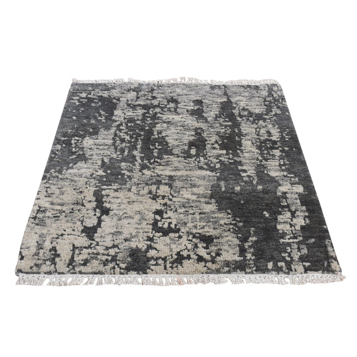 Modern and Contemporary Wool Hand Knotted Rug Black No Border 2.0X2.0 -O087546