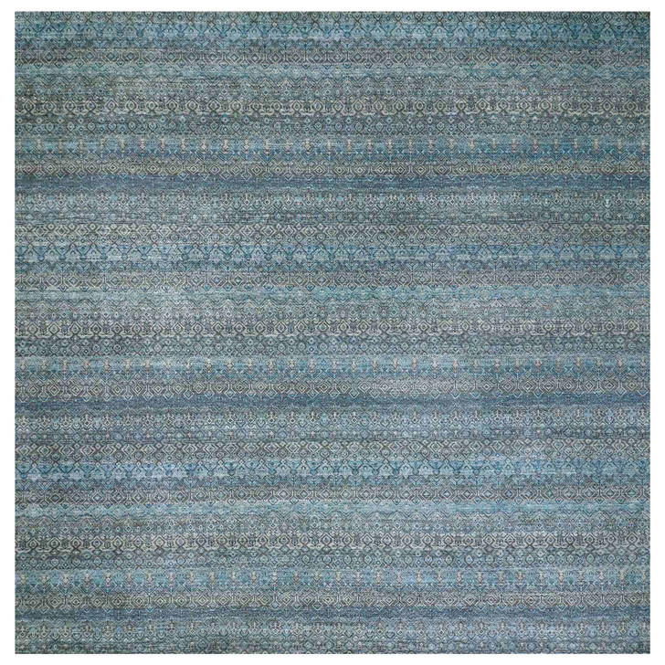 Modern and Contemporary Wool Hand Knotted Rug Blue No Border 12.0X12.0 -O079770