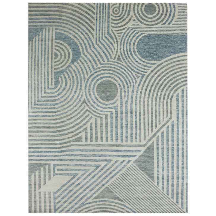 Modern and Contemporary Wool Hand Knotted Rug Blue No Border 12.2X15.2 -O079410