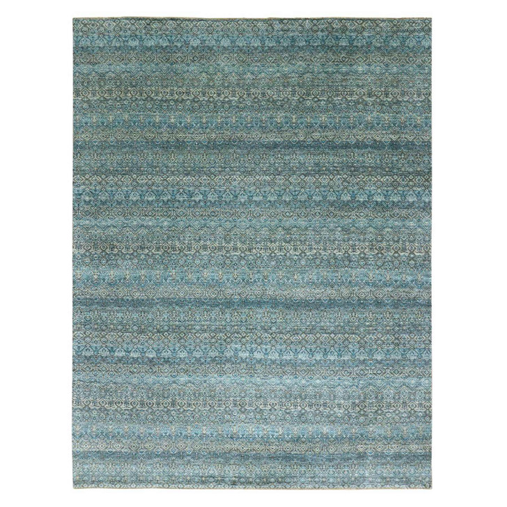 Modern and Contemporary Wool Hand Knotted Rug Blue No Border 9.1X12.0 -O079678