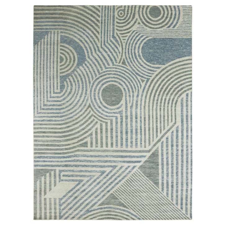 Modern and Contemporary Wool Hand Knotted Rug Blue No Border 9.1X12.1 -O079411