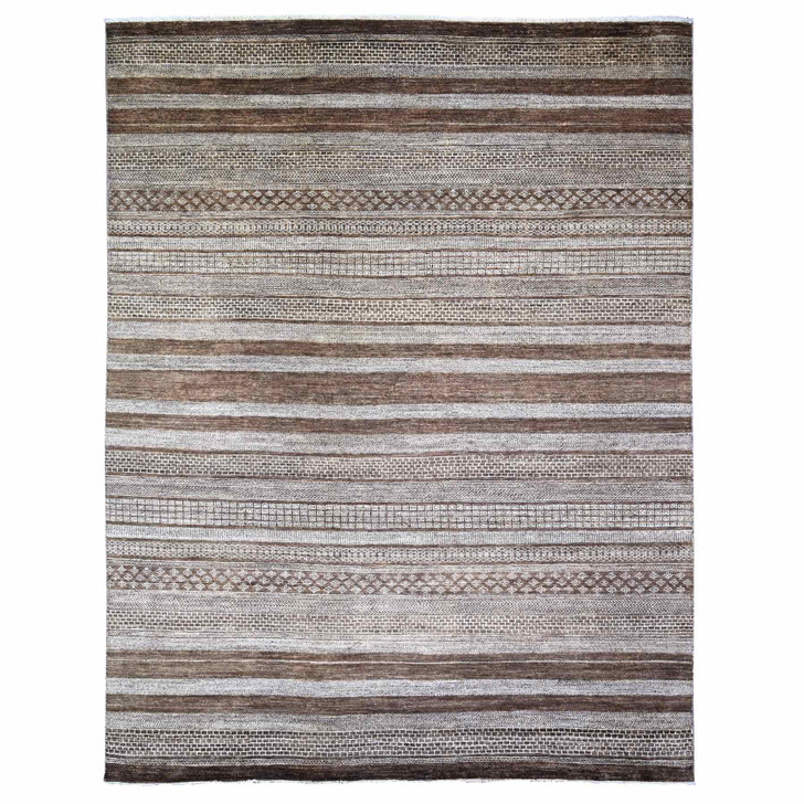 Modern and Contemporary Wool Hand Knotted Rug Brown No Border 9.0X11.8 -O074603