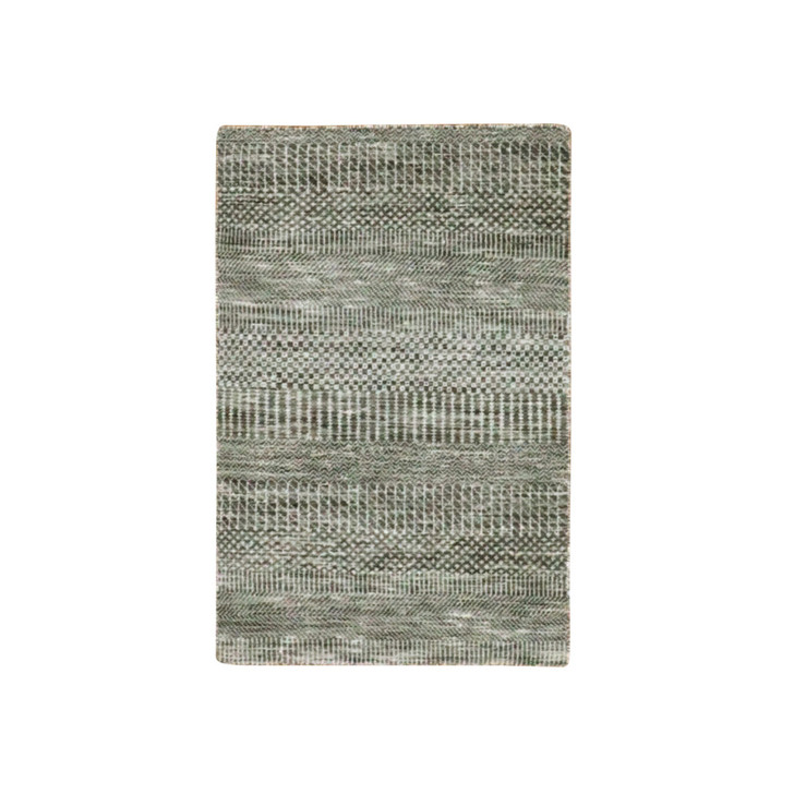 Modern and Contemporary Wool Hand Knotted Rug Grey No Border 1.11X3.1 -O079634
