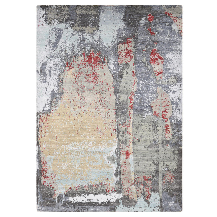 Modern and Contemporary Wool Hand Knotted Rug Grey No Border 10.0X14.2 -O080794