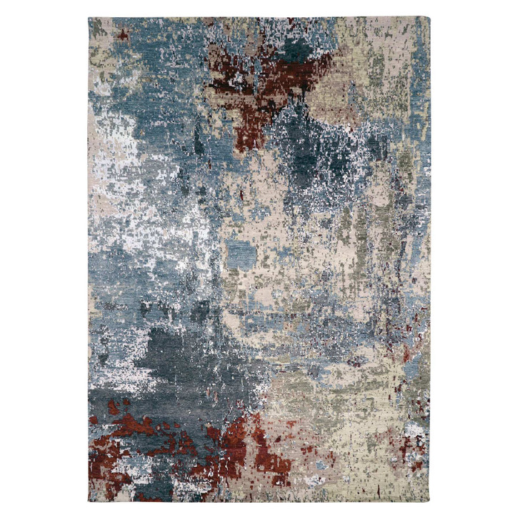 Modern and Contemporary Wool Hand Knotted Rug Grey No Border 10.0X14.2 -O083085