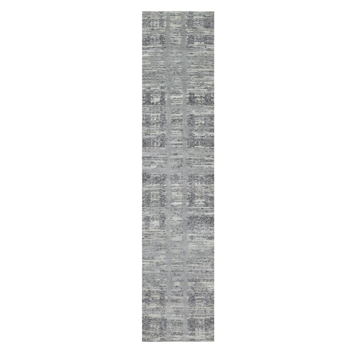 Modern and Contemporary Wool Hand Knotted Rug Grey No Border 2.6X11.8 -O090844
