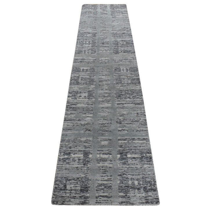 Modern and Contemporary Wool Hand Knotted Rug Grey No Border 2.7X12.1 -O078246