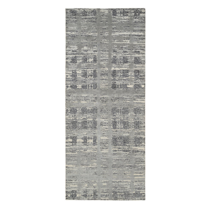 Modern and Contemporary Wool Hand Knotted Rug Grey No Border 4.2X10.1 -O064157